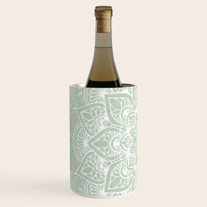 Mandala, Yoga Love, Sage Green, Boho Print Wine Chiller Gallery Image 2