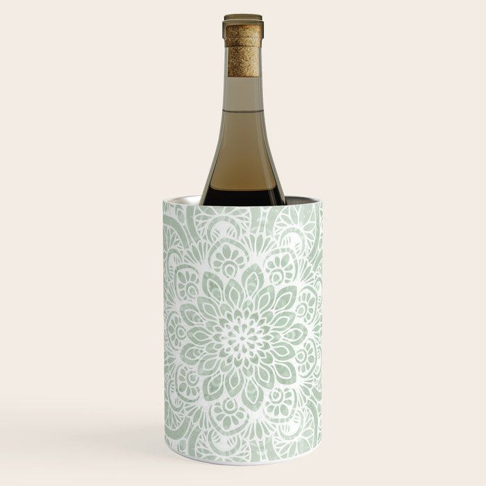 Mandala, Yoga Love, Sage Green, Boho Print Wine Chiller Gallery Image 1