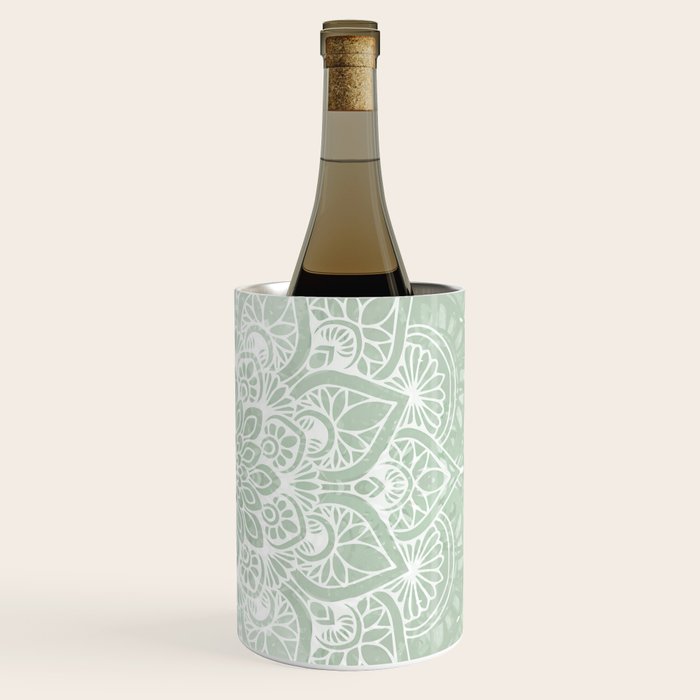 Mandala, Yoga Love, Sage Green, Boho Print Wine Chiller Gallery Image 3