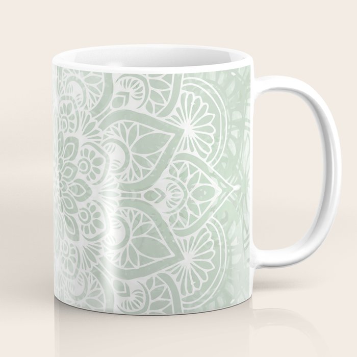 Mandala, Yoga Love, Sage Green, Boho Print Coffee Mug Gallery Image 1