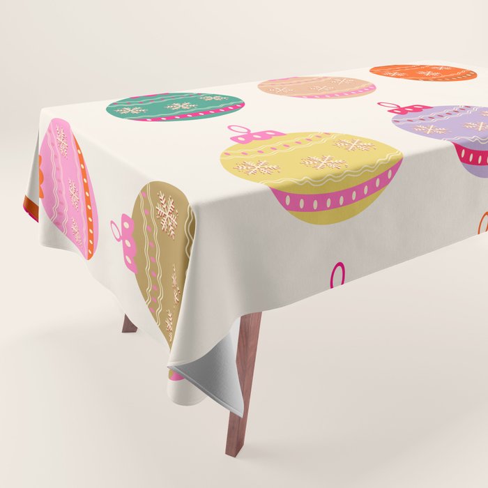 Retro Colorful Christmas Baubles Tablecloth Gallery Image 1