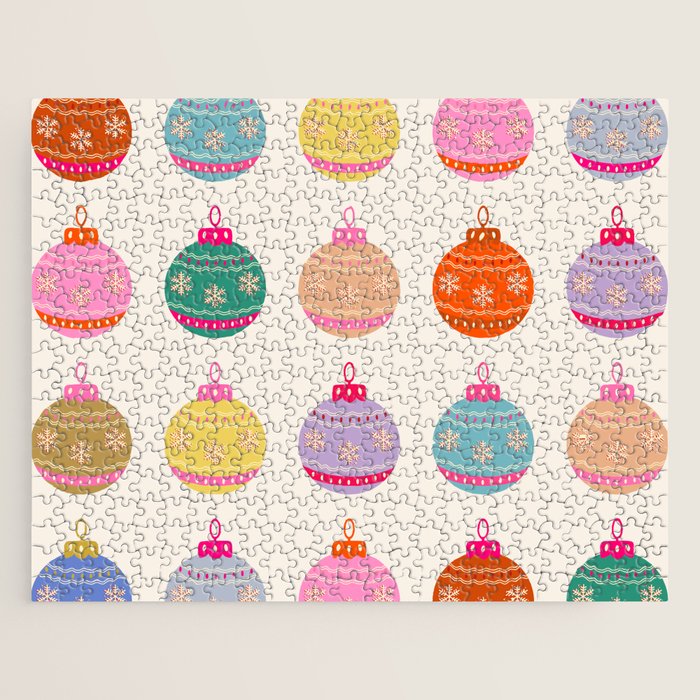 Retro Colorful Christmas Baubles Jigsaw Puzzle Gallery Image 1