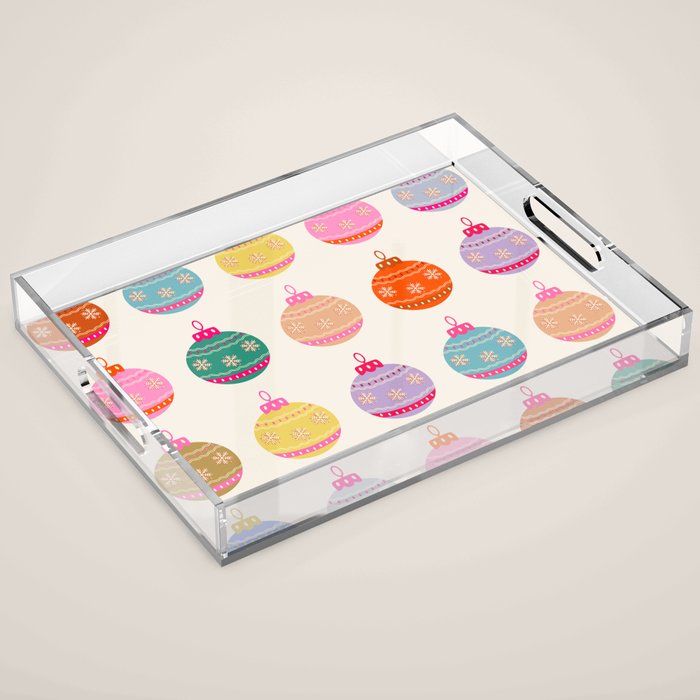 Retro Colorful Christmas Baubles Acrylic Tray Gallery Image 1
