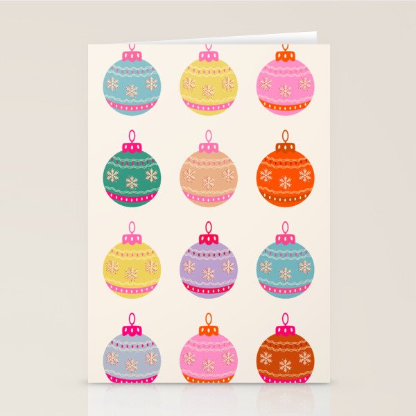 Retro Colorful Christmas Baubles Stationery Card Gallery Image 1