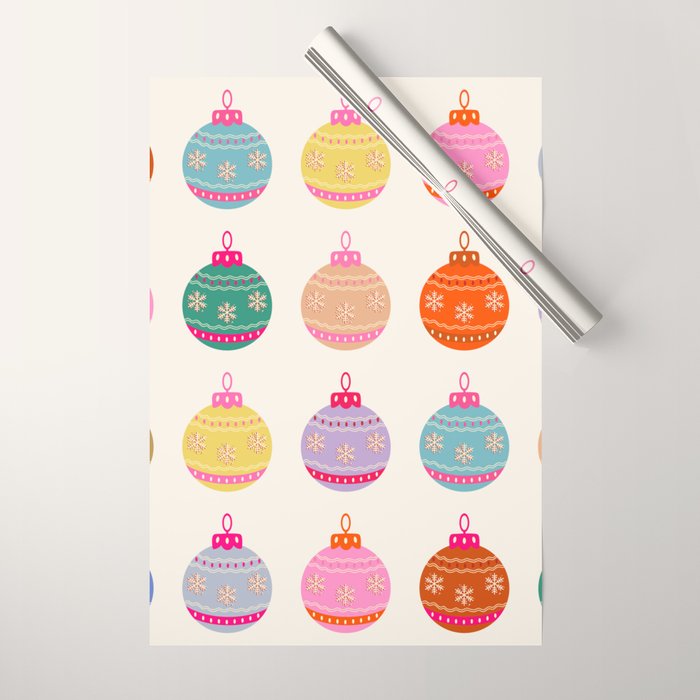Retro Colorful Christmas Baubles Wrapping Paper Gallery Image 1