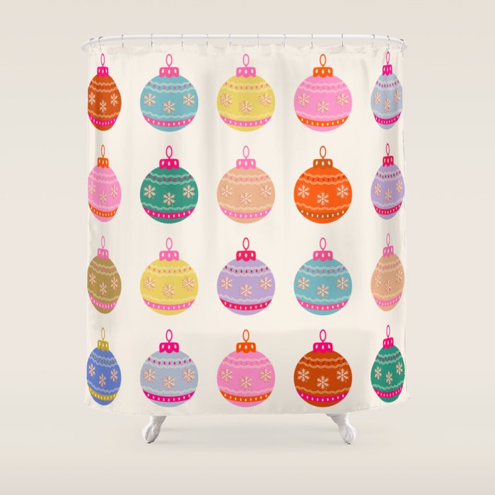 Retro Colorful Christmas Baubles Shower Curtain Gallery Image 1