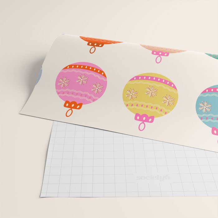 Retro Colorful Christmas Baubles Wrapping Paper Gallery Image 2