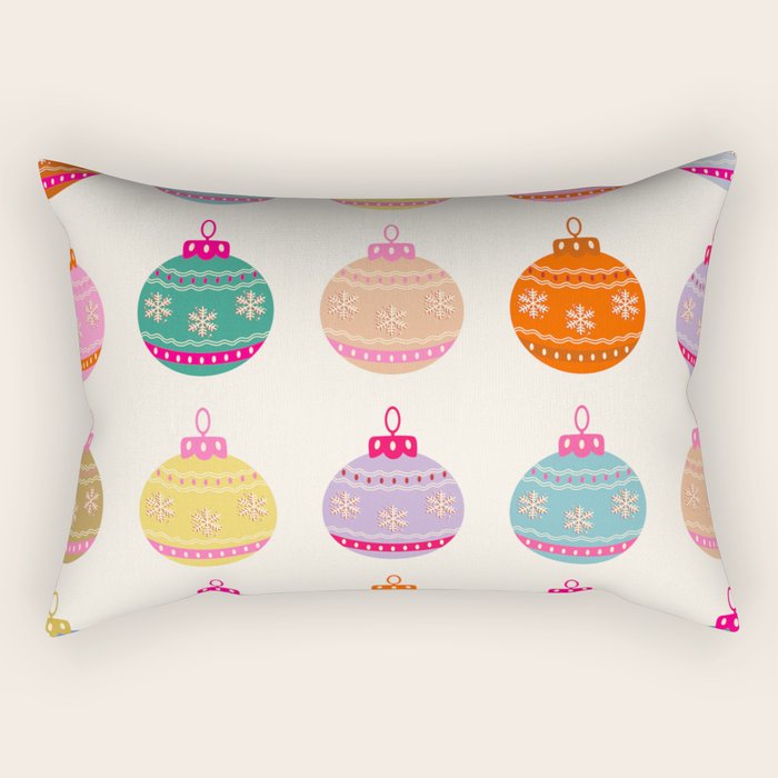 Retro Colorful Christmas Baubles Rectangular Pillow Gallery Image 2