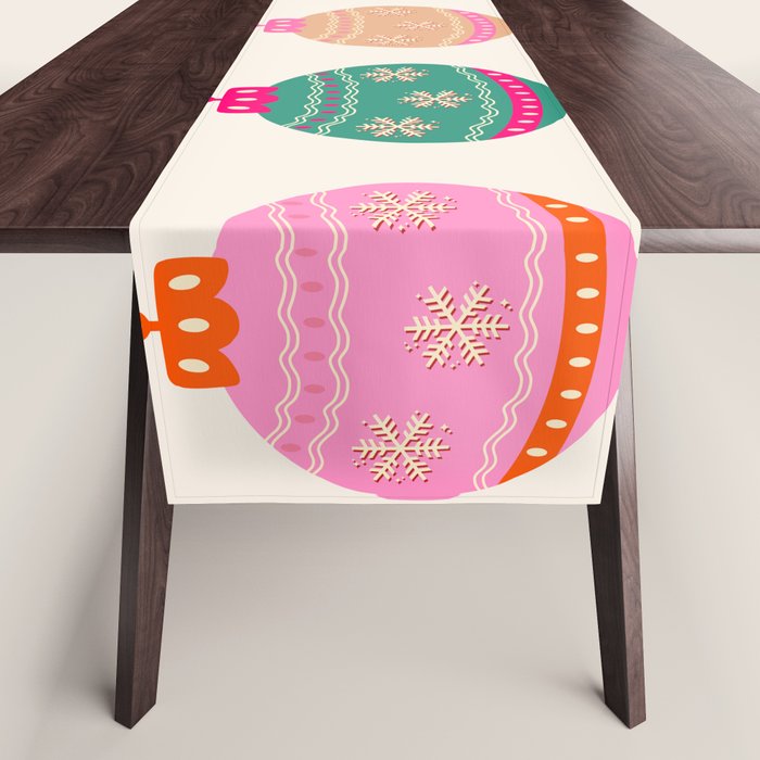Retro Colorful Christmas Baubles Table Runner Gallery Image 1