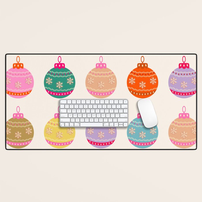 Retro Colorful Christmas Baubles Desk Mat Gallery Image 1