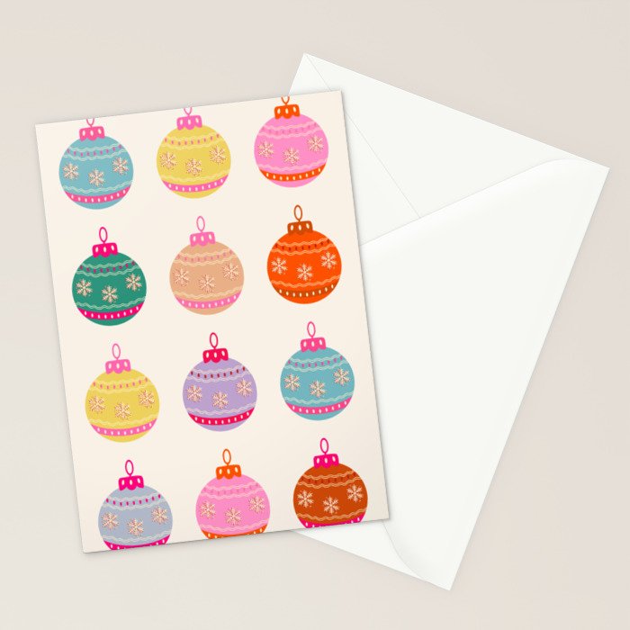 Retro Colorful Christmas Baubles Stationery Card Gallery Image 2