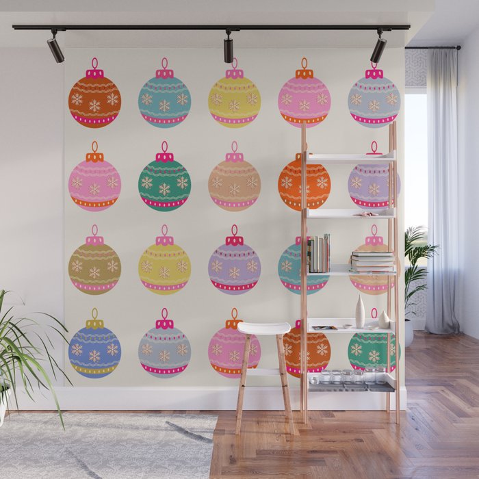 Retro Colorful Christmas Baubles Wall Mural Gallery Image 1
