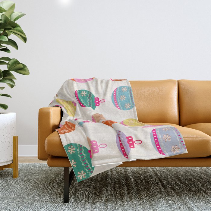 Retro Colorful Christmas Baubles Throw Blanket Gallery Image 1