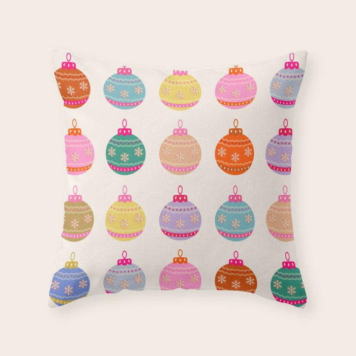 Retro Colorful Christmas Baubles Throw Pillow Gallery Image 1