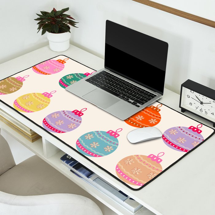 Retro Colorful Christmas Baubles Desk Mat Gallery Image 2