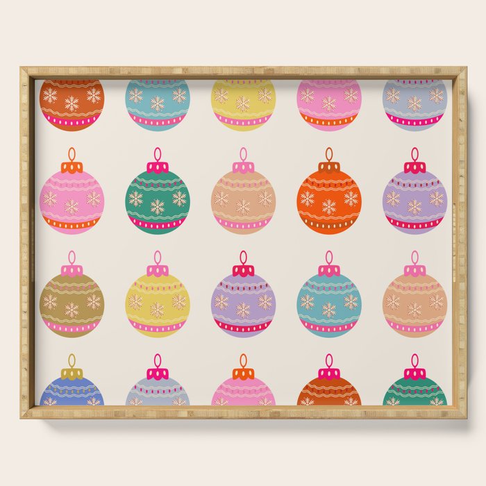Retro Colorful Christmas Baubles Serving Tray Gallery Image 1