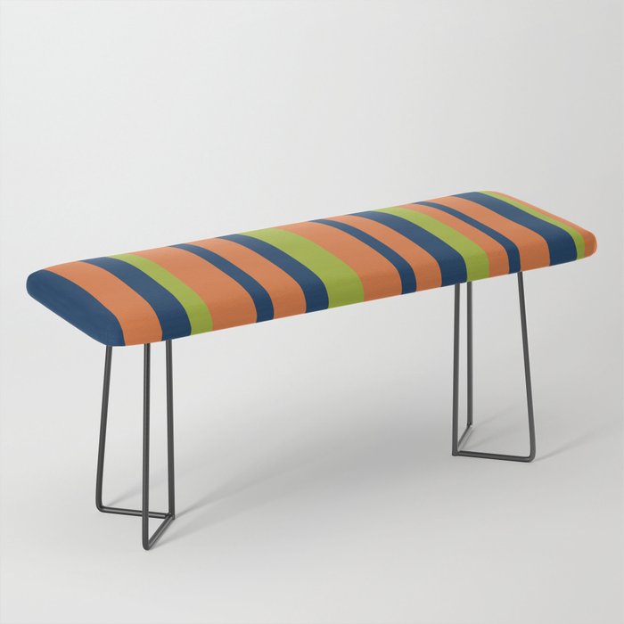 Vertical Retro Stripes in Navy Blue, Orange, and Lime Green Pattern Bench Gallery Image 1