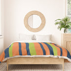 Vertical Retro Stripes in Navy Blue, Orange, and Lime Green Pattern Duvet Cover Gallery Image 3