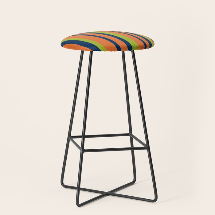 Vertical Retro Stripes in Navy Blue, Orange, and Lime Green Pattern Stool Gallery Image 1