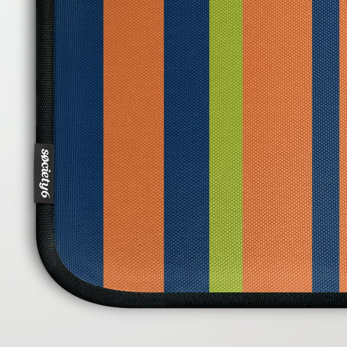 Vertical Retro Stripes in Navy Blue, Orange, and Lime Green Pattern Laptop Sleeve Gallery Image 3