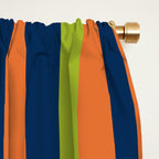 Vertical Retro Stripes in Navy Blue, Orange, and Lime Green Pattern Window Curtain Gallery Image 2
