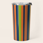 Vertical Retro Stripes in Navy Blue, Orange, and Lime Green Pattern Travel Mug Gallery Image 2