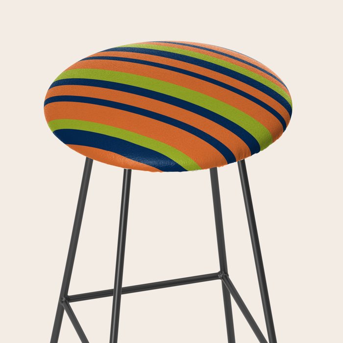 Vertical Retro Stripes in Navy Blue, Orange, and Lime Green Pattern Stool Gallery Image 2