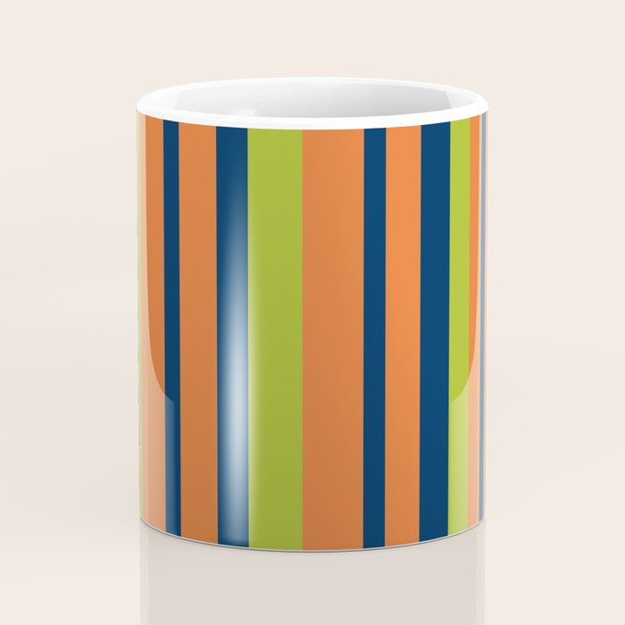 Vertical Retro Stripes in Navy Blue, Orange, and Lime Green Pattern Coffee Mug Gallery Image 4