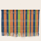 Vertical Retro Stripes in Navy Blue, Orange, and Lime Green Pattern Wall Hanging Gallery Image 1