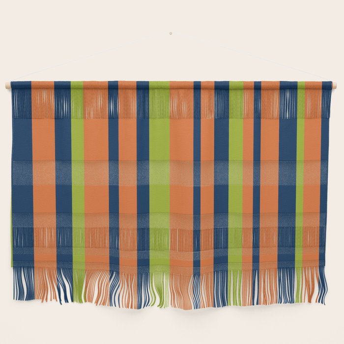 Vertical Retro Stripes in Navy Blue, Orange, and Lime Green Pattern Wall Hanging Gallery Image 1