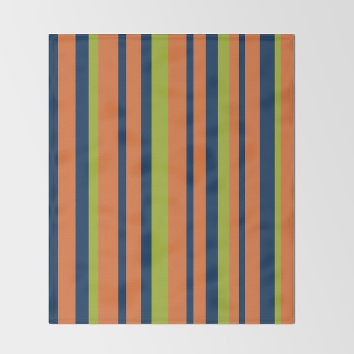 Vertical Retro Stripes in Navy Blue, Orange, and Lime Green Pattern Throw Blanket Gallery Image 2