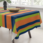 Vertical Retro Stripes in Navy Blue, Orange, and Lime Green Pattern Tablecloth Gallery Image 3
