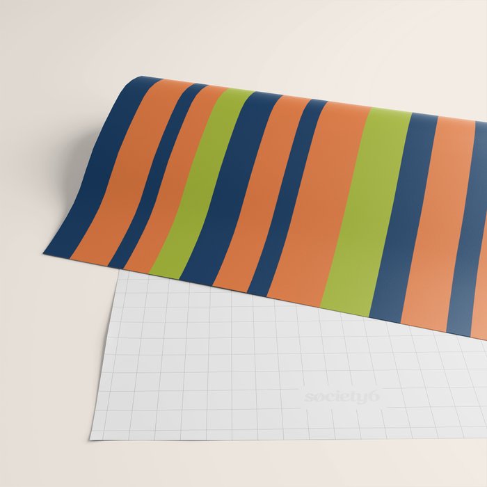 Vertical Retro Stripes in Navy Blue, Orange, and Lime Green Pattern Wrapping Paper Gallery Image 2