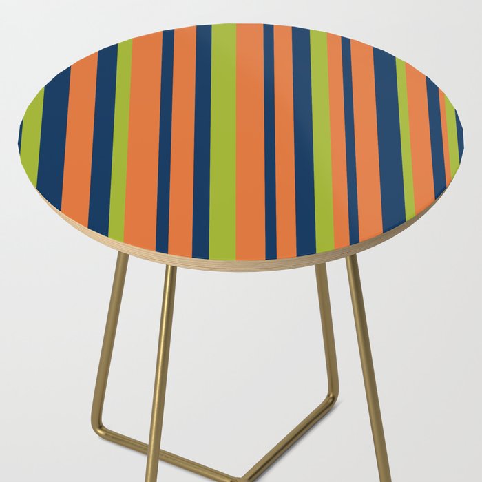 Vertical Retro Stripes in Navy Blue, Orange, and Lime Green Pattern Side Table Gallery Image 2