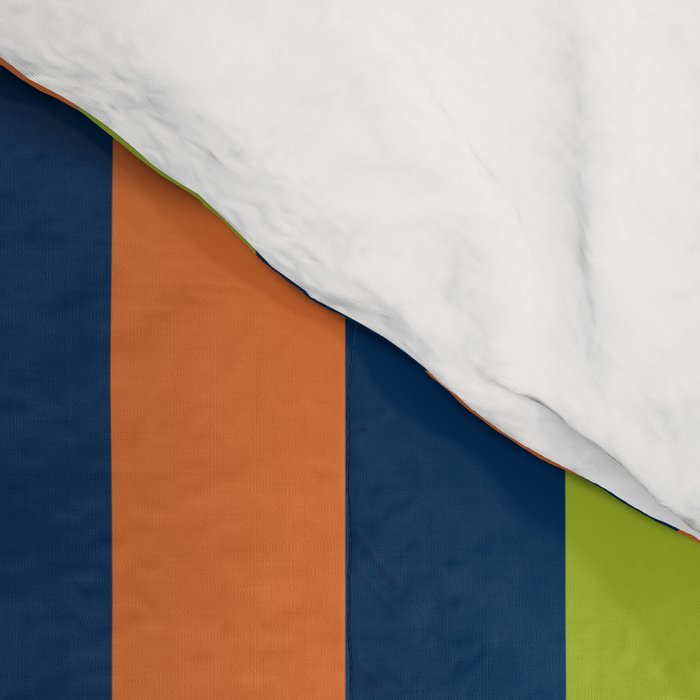 Vertical Retro Stripes in Navy Blue, Orange, and Lime Green Pattern Comforter Gallery Image 4