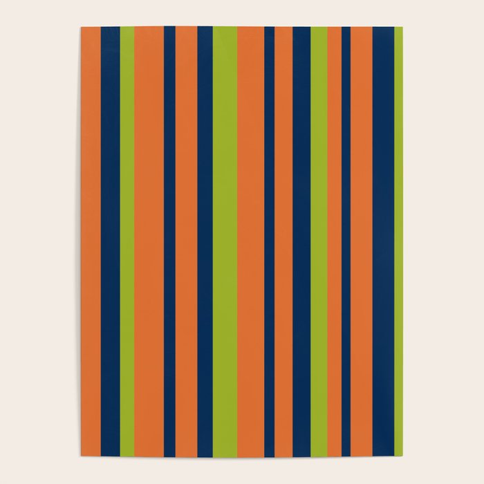 Vertical Retro Stripes in Navy Blue, Orange, and Lime Green Pattern Poster Gallery Image 4