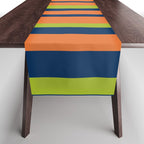 Vertical Retro Stripes in Navy Blue, Orange, and Lime Green Pattern Table Runner Gallery Image 1