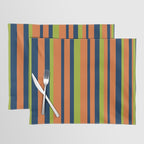 Vertical Retro Stripes in Navy Blue, Orange, and Lime Green Pattern Placemat Gallery Image 1