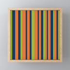 Vertical Retro Stripes in Navy Blue, Orange, and Lime Green Pattern Mini Art Print Gallery Image 1