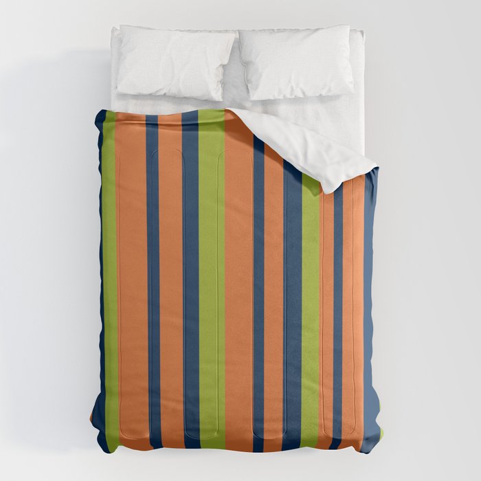 Vertical Retro Stripes in Navy Blue, Orange, and Lime Green Pattern Comforter Gallery Image 6