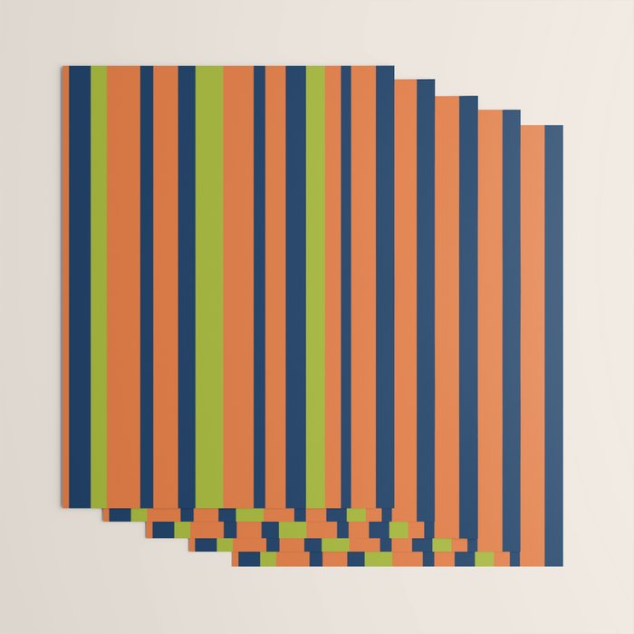 Vertical Retro Stripes in Navy Blue, Orange, and Lime Green Pattern Wrapping Paper Gallery Image 3