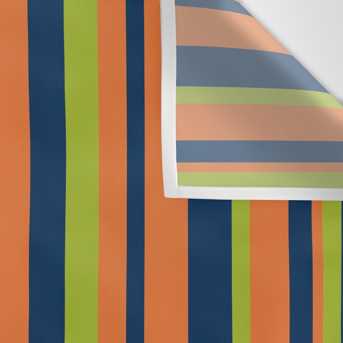 Vertical Retro Stripes in Navy Blue, Orange, and Lime Green Pattern Wall Tapestry Gallery Image 3