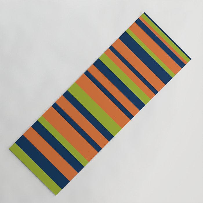 Vertical Retro Stripes in Navy Blue, Orange, and Lime Green Pattern Yoga Mat Gallery Image 1