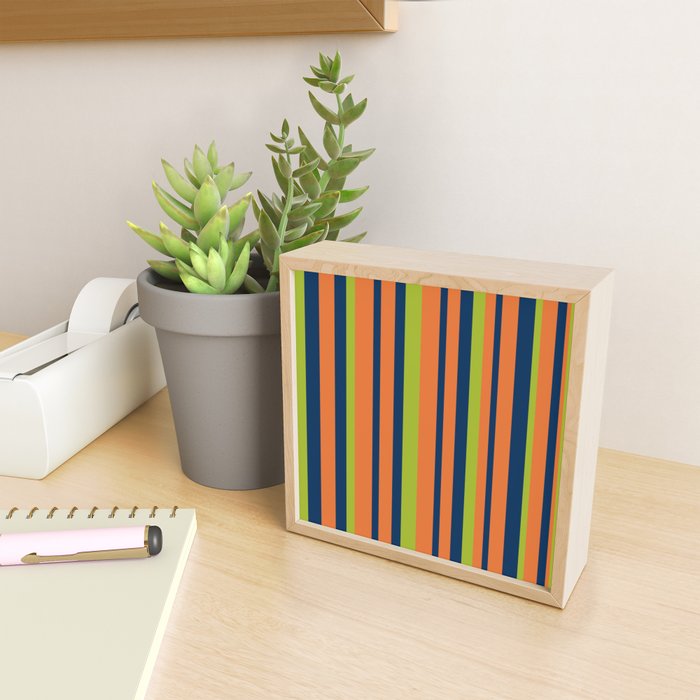 Vertical Retro Stripes in Navy Blue, Orange, and Lime Green Pattern Mini Art Print Gallery Image 2