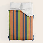 Vertical Retro Stripes in Navy Blue, Orange, and Lime Green Pattern Duvet Cover Gallery Image 6