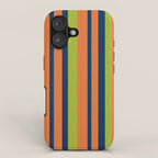 Vertical Retro Stripes in Navy Blue, Orange, and Lime Green Pattern iPhone Case Gallery Image 1
