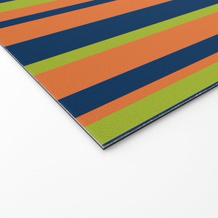 Vertical Retro Stripes in Navy Blue, Orange, and Lime Green Pattern Welcome Mat Gallery Image 2