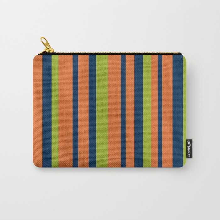 Vertical Retro Stripes in Navy Blue, Orange, and Lime Green Pattern Carry All Pouch Gallery Image 1
