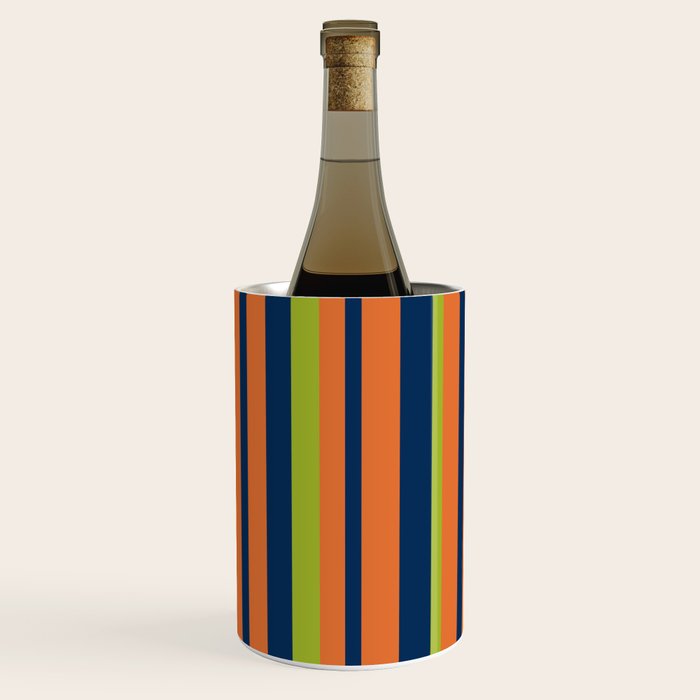 Vertical Retro Stripes in Navy Blue, Orange, and Lime Green Pattern Wine Chiller Gallery Image 3