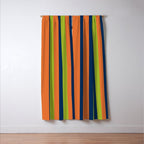 Vertical Retro Stripes in Navy Blue, Orange, and Lime Green Pattern Window Curtain Gallery Image 3